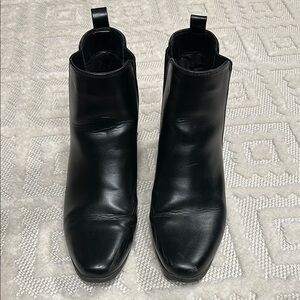 Black Leather Chelsea Ankle Booties with Elastic Panels